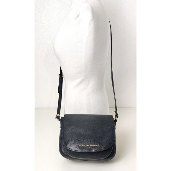 VTG TOMMY HILFIGER BLUE GENUINE LEATHER MESSENGER SHOULDER BAG X-BODY HANDBAG - Picture 2 of 12